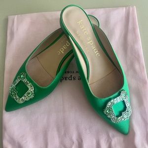 Kate Spade Buckle Up Green Satin Flats 7.5m